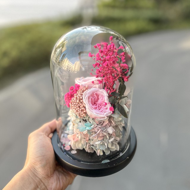 【Flower Plus】 桃粉色｜永生花玻璃罩