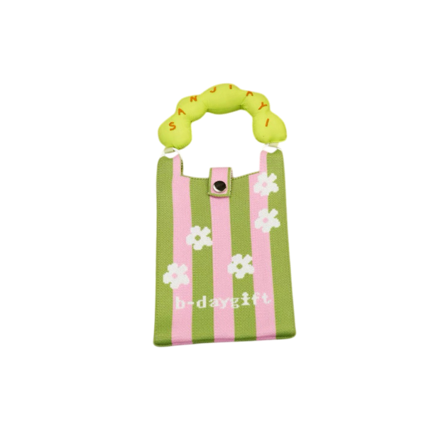 白小花撞色條紋提袋