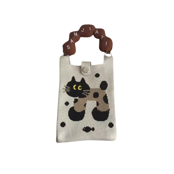 黑小貓圓點杏色提袋