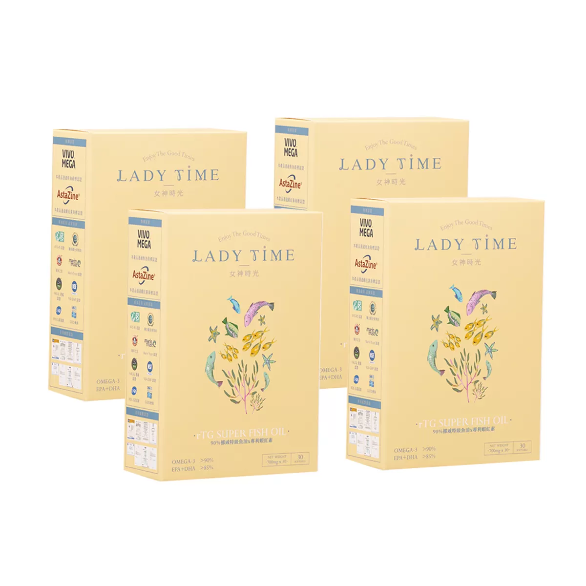 LADY TIME 90%挪威特級魚油×專蝦紅素x4盒