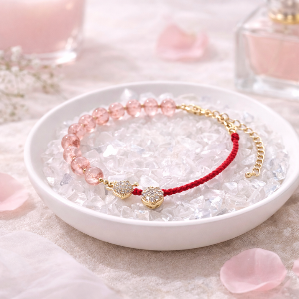 草莓晶愛心紅手繩