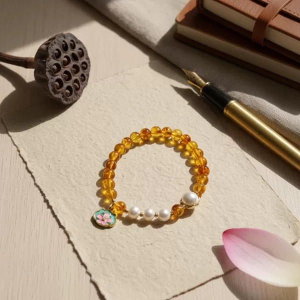 花珀珍珠蓮花手珠