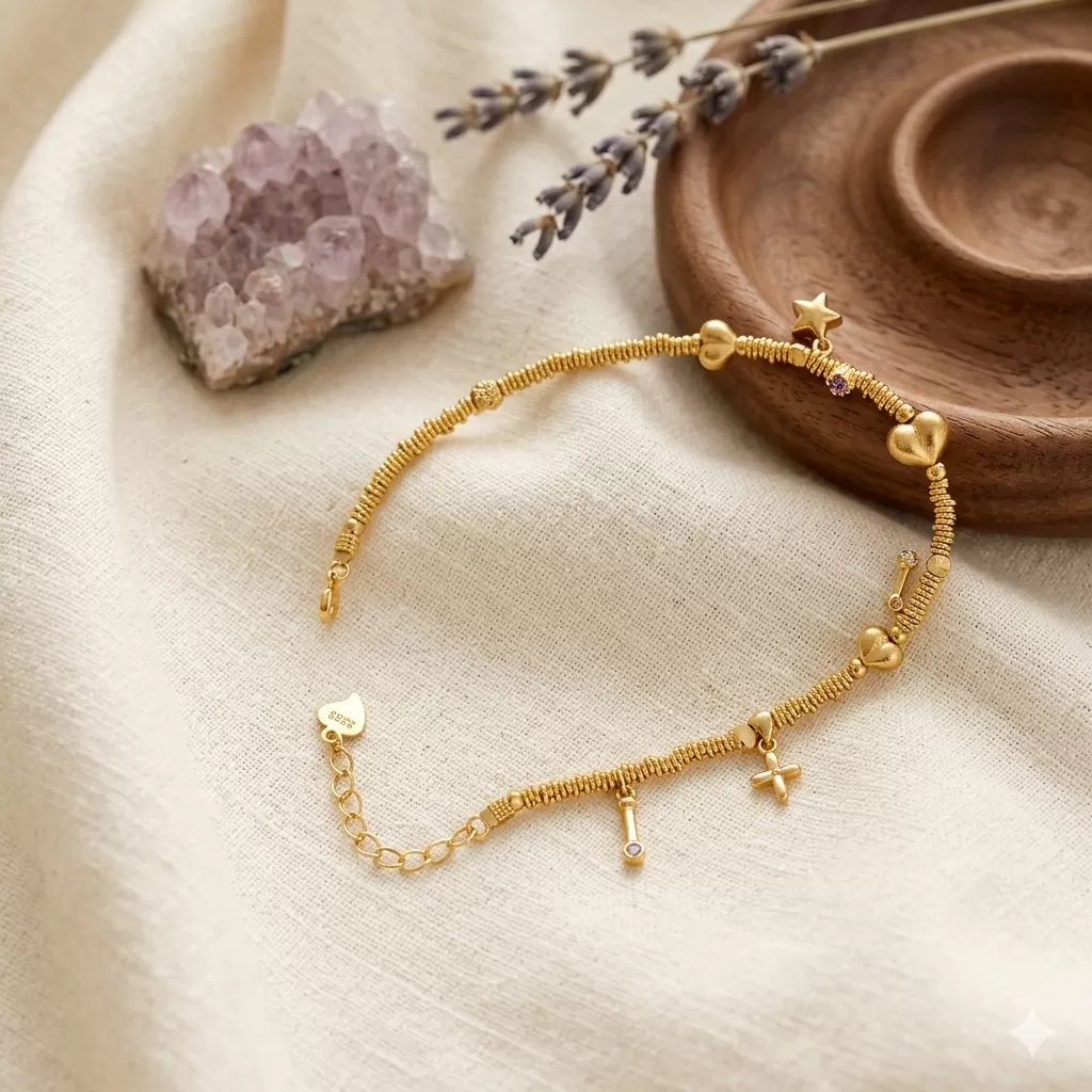 愛心碎石手鍊(金)