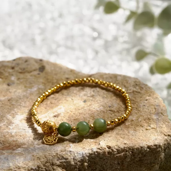 和田碧玉蓮花珠純銀手串｜天然碧玉・蓮花守護手串,成長能量水晶,水晶手鍊推薦,水晶手鍊,水晶串珠,水晶