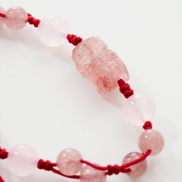 草莓晶貔貅手繩,溫柔百搭款,U60600001,草莓晶貔貅手繩,紅繩編織,草莓晶