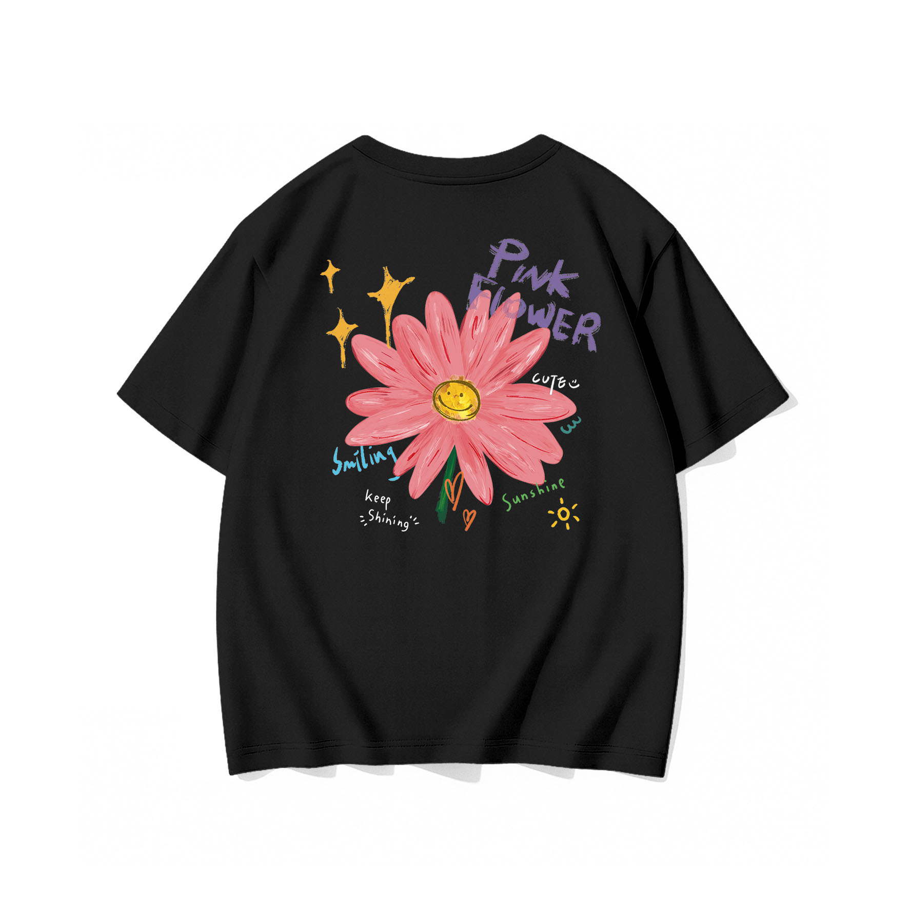 NeBro｜微笑粉紅花花 短T,上衣,純棉,時尚,短袖,短TEE