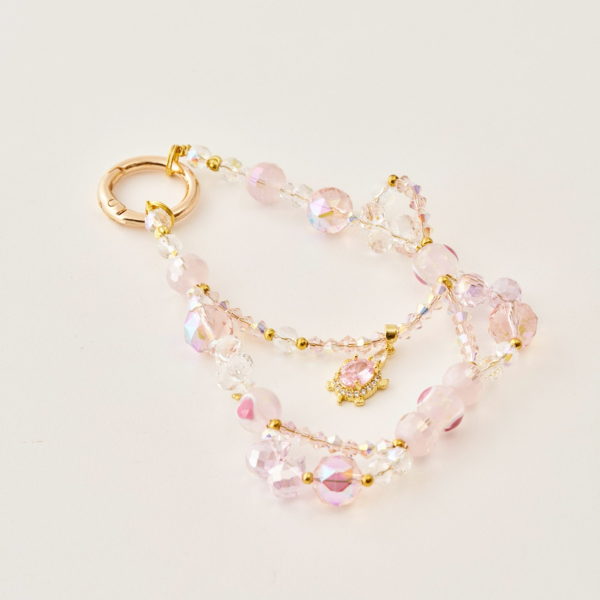 水晶龜愛心星球雙圈手機掛鍊,手作串珠,鑲鑽,幸運小物,珍珠手機鏈,手機配件