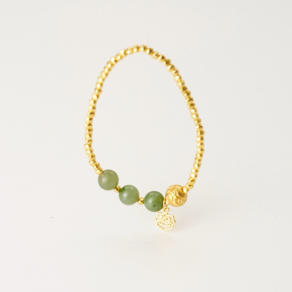 和田碧玉蓮花珠純銀手串｜天然碧玉・蓮花守護手串,成長能量水晶,水晶手鍊推薦,水晶手鍊,水晶串珠,水晶