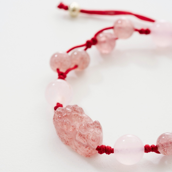 草莓晶貔貅手繩,溫柔百搭款,U60600001,草莓晶貔貅手繩,紅繩編織,草莓晶