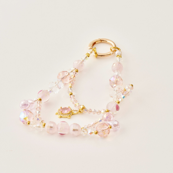 水晶龜愛心星球雙圈手機掛鍊,手作串珠,鑲鑽,幸運小物,珍珠手機鏈,手機配件