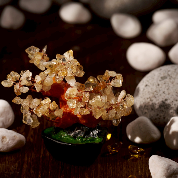 迷你船型發財樹(黃水晶),黃水晶擺飾,事業運飾品,事業運擺飾,財位擺設,開運送禮