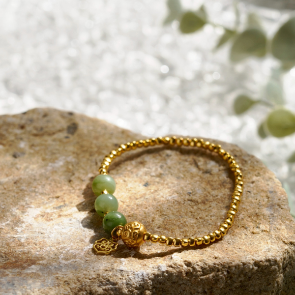 和田碧玉蓮花珠純銀手串｜天然碧玉・蓮花守護手串,成長能量水晶,水晶手鍊推薦,水晶手鍊,水晶串珠,水晶