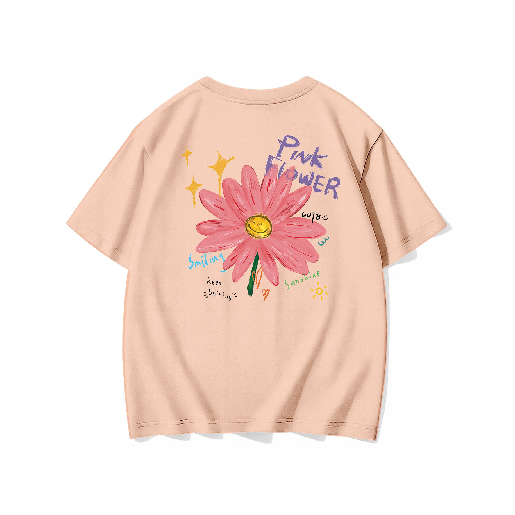 NeBro｜微笑粉紅花花 短T,上衣,純棉,時尚,短袖,短TEE