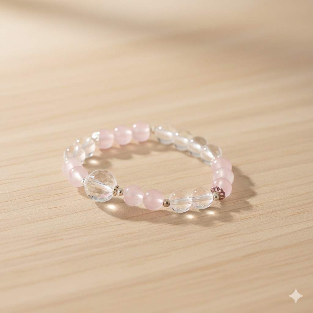 粉水晶白水晶手鍊｜愛情磁場・心靈平衡雙加分,水晶手鍊推薦,水晶手鍊,水晶串珠,水晶,李享家水晶