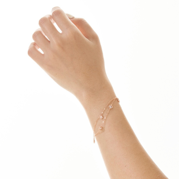 玫瑰金星双手鍊,星光點綴✧精緻氣質,U60660002,玫瑰金星双手鍊,精緻晶鑽裝飾,雙層鍊條設計