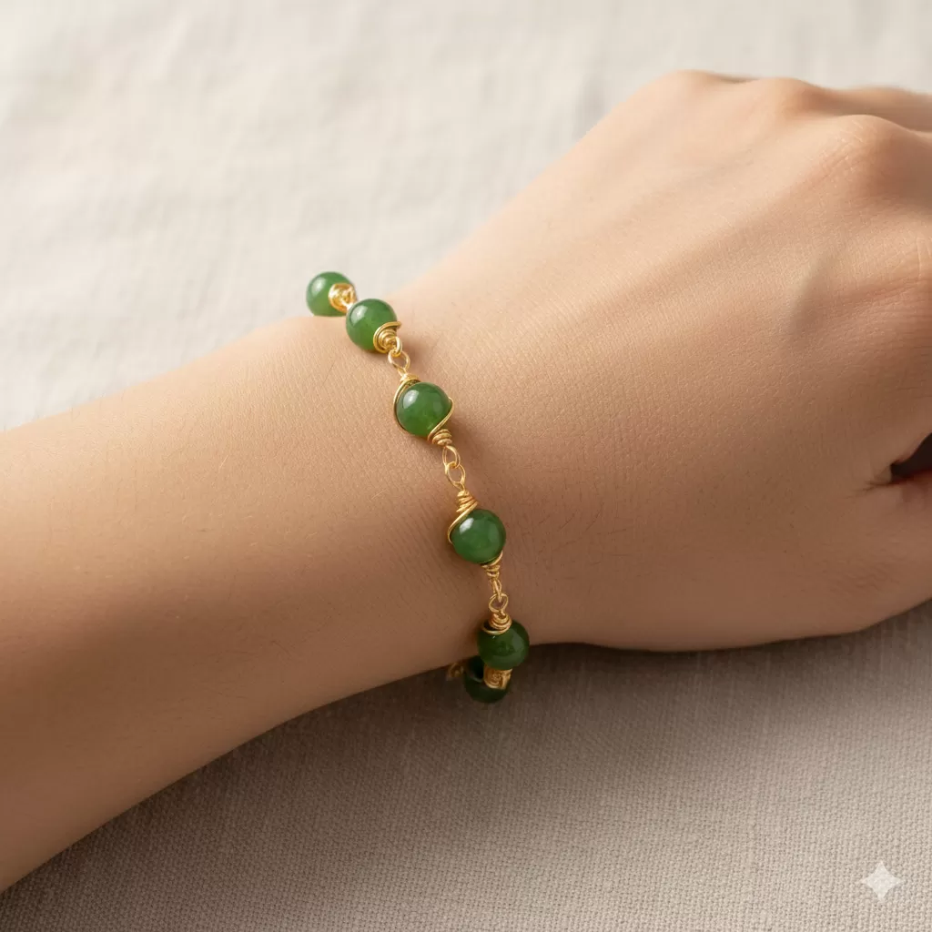 碧玉足銀手串｜平安守護・福運與正能量加持,水晶手鍊推薦,水晶手鍊,水晶串珠,水晶,平安守護