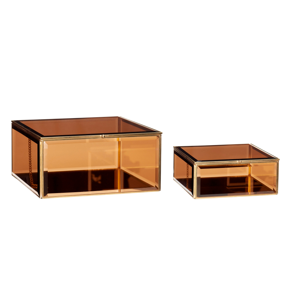 棕色水晶玻璃置物盒(長方型)-2件組