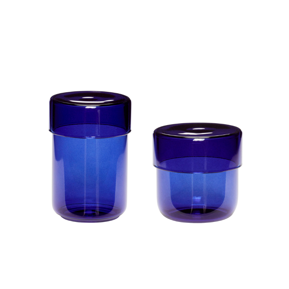 藍色玻璃含蓋收納儲物罐-2件組(小)