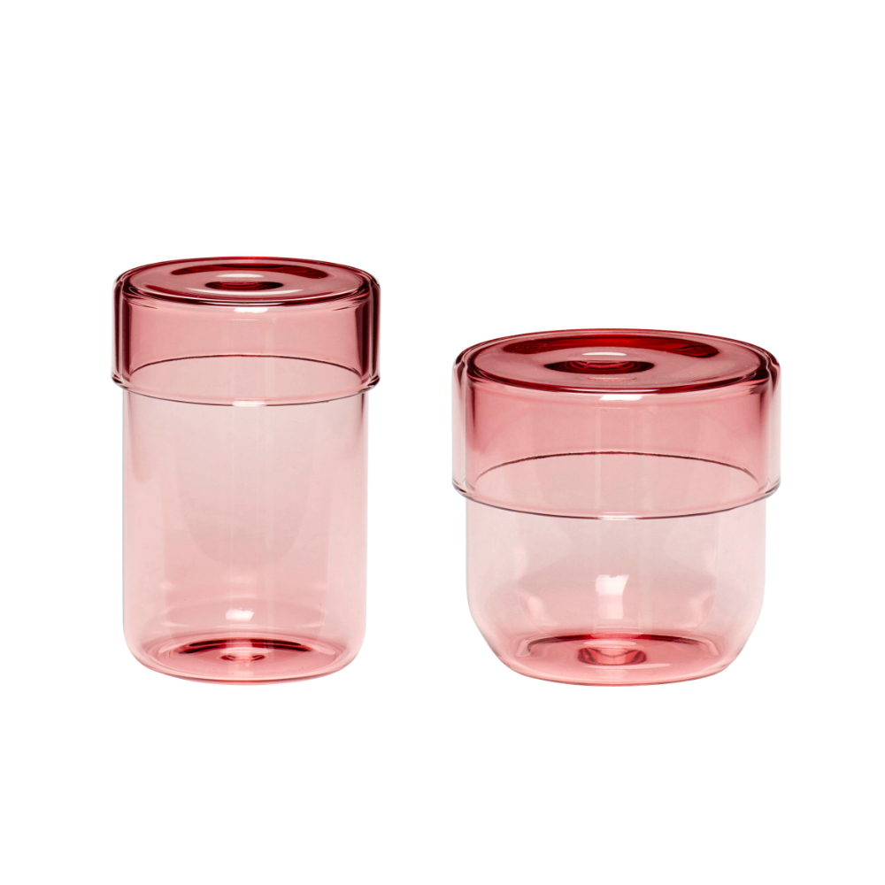 粉紅玻璃含蓋收納儲物罐-2件組