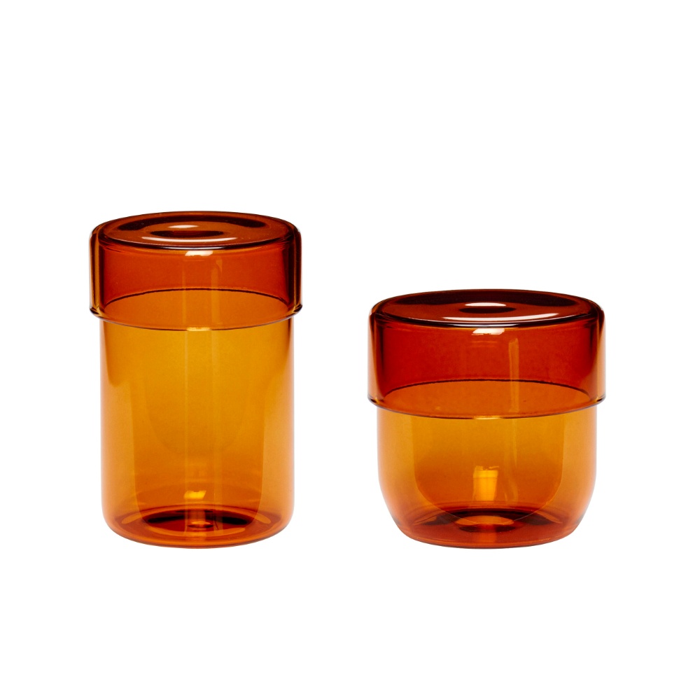 琥珀玻璃含蓋收納儲物罐-2件組