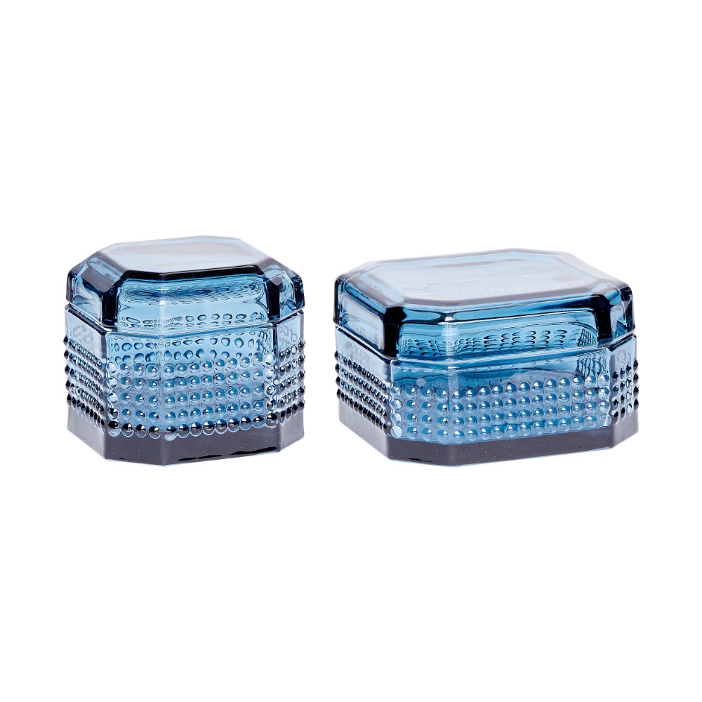 藍色水晶玻璃收納儲物罐-2件組