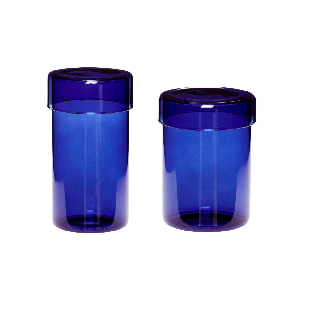 藍色玻璃含蓋收納儲物罐-2件組(大)