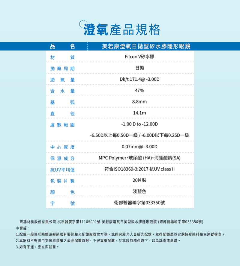 澄氧高透氧矽水膠日拋20片裝