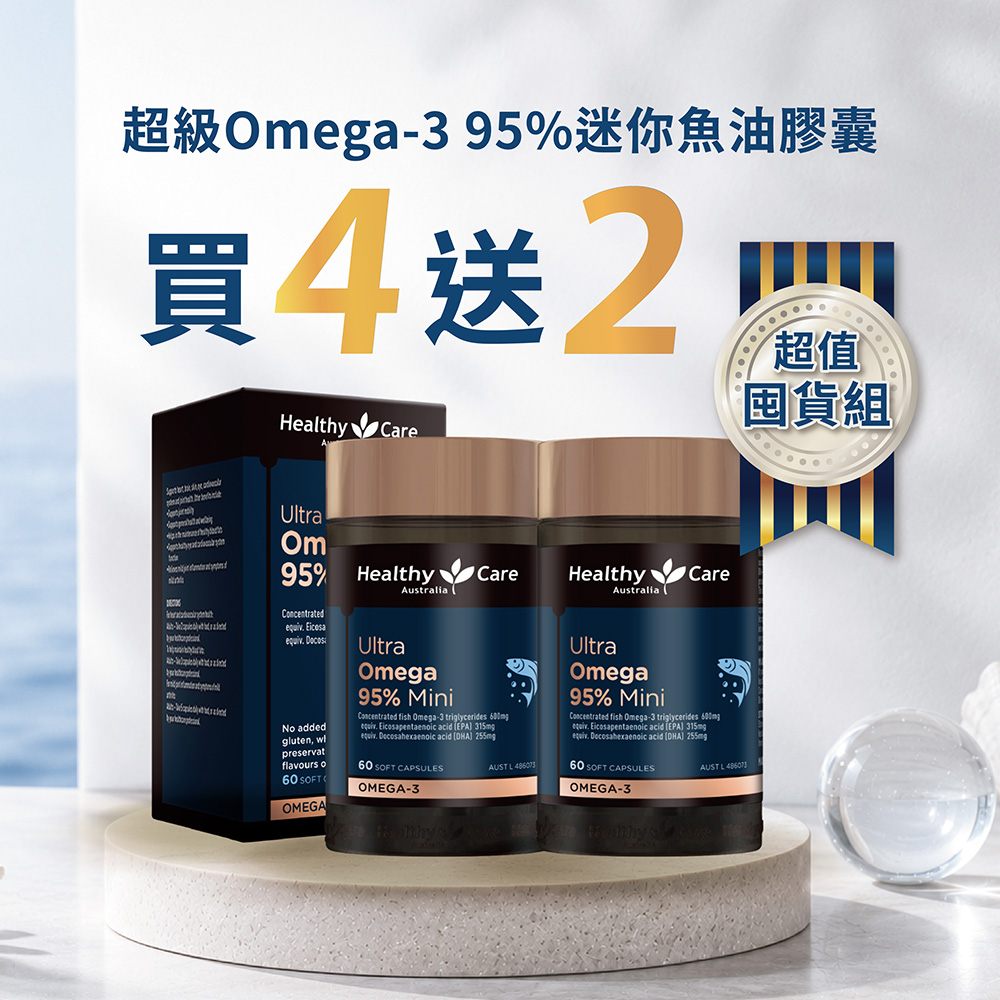 【買4送2 超值囤貨組】超級Omega-3 95% 迷你魚油膠囊 (60粒)，6件組共360粒