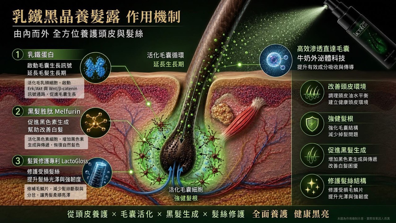 乳鐵黑晶養髮露*2瓶組,U61670001,乳鐵黑晶養髮露*2瓶組,黑晶專利胜肽．髮質修護專利胜肽,專利胜肽,乳鐵蛋白