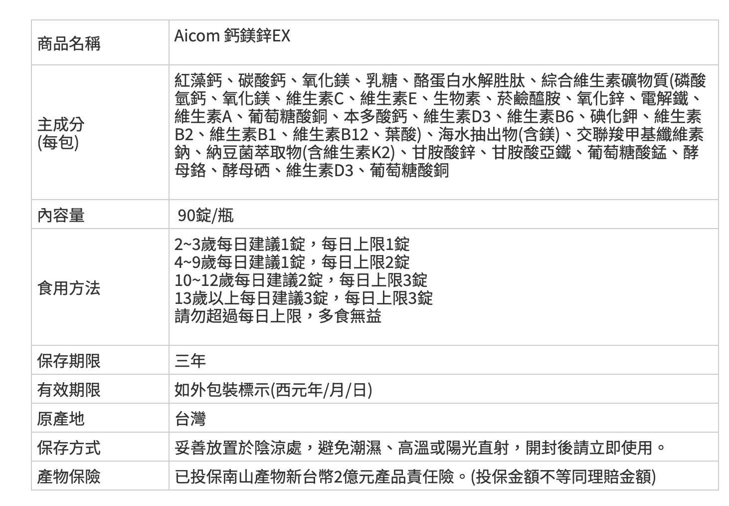 Aicom艾力康 鈣鎂鋅EX＊2盒