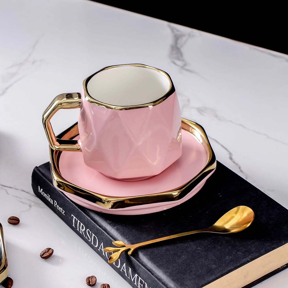 北歐風陶瓷水晶咖啡杯 陶瓷咖啡杯碟套裝 早餐點心下午茶餐具托盤 創意歐式