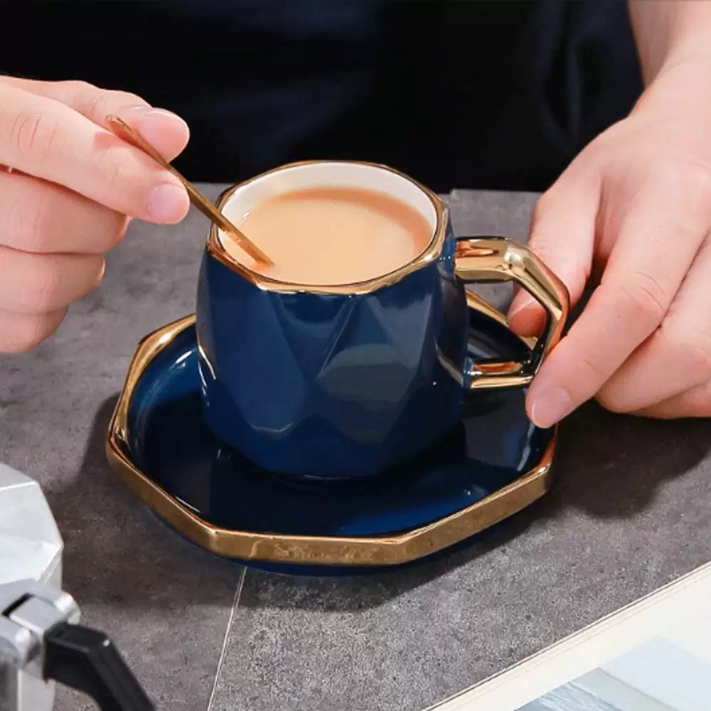 北歐風陶瓷水晶咖啡杯 陶瓷咖啡杯碟套裝 早餐點心下午茶餐具托盤 創意歐式