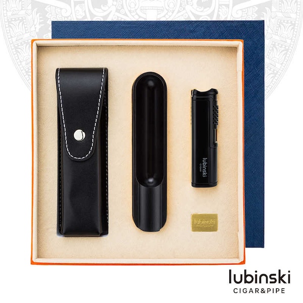 「Lubinski 台灣官方總代理」LUBINSK 便攜雪茄直衝打火機+煙灰缸 2件套裝禮盒｜Capadura｜