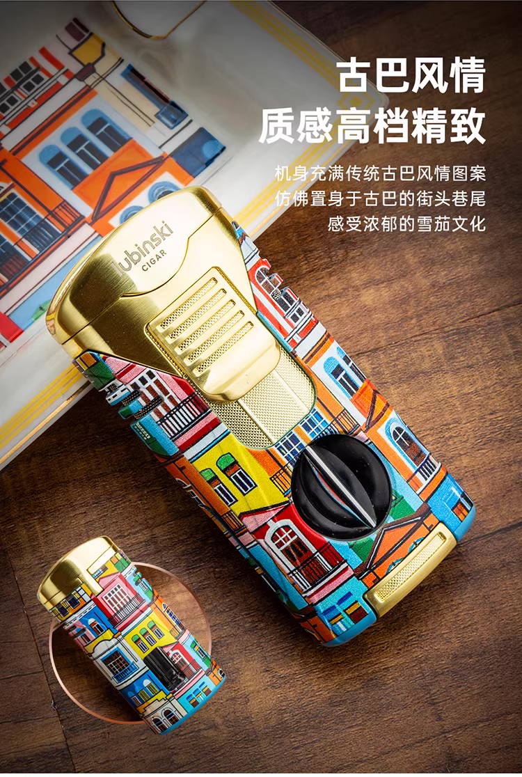 「Lubinski 台灣官方總代理」雪茄工具組多功能搭配V剪2直衝聚火打火機時尚陶瓷煙灰缸 | Capadura｜雪茄館