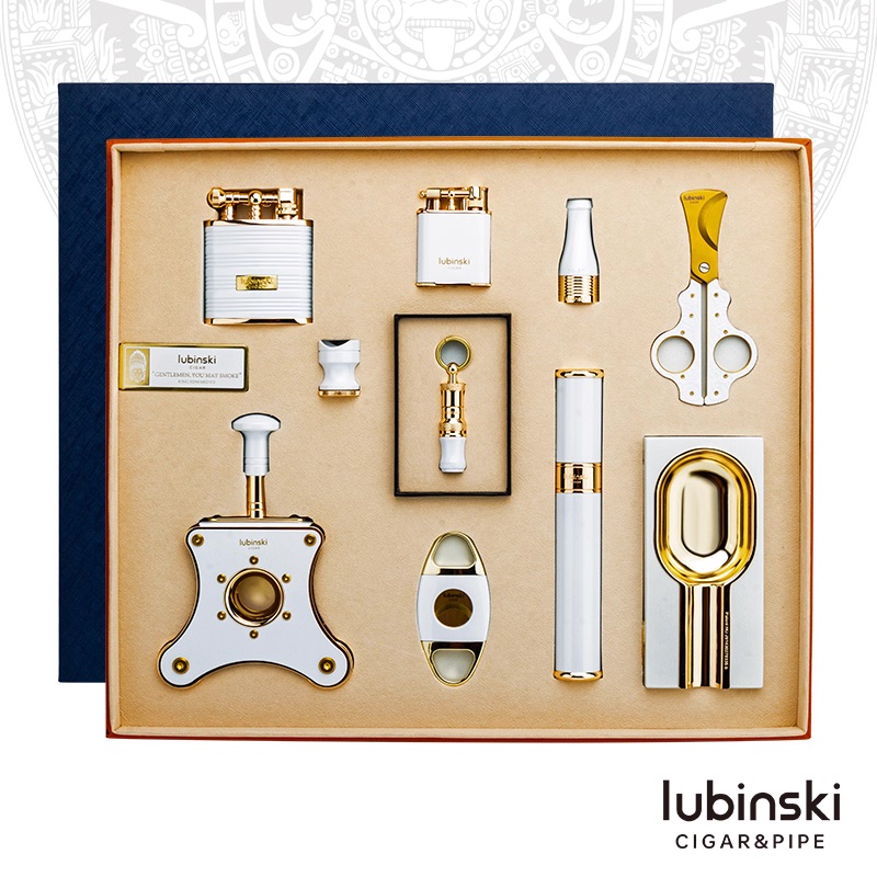 「Lubinski 台灣官方總代理」雪茄工具十件組禮盒裝直衝打火機煙灰缸桌上型鋒利剪刀鑽孔器| Capadura｜雪茄館