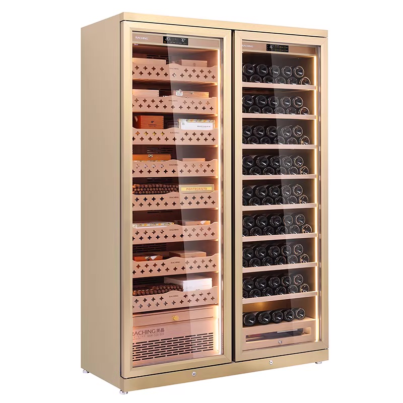 Lubinski台灣官方總代理美晶雪茄櫃CD1200不鏽鋼箱體雙開門红酒+雪茄组合櫃CAPADURA