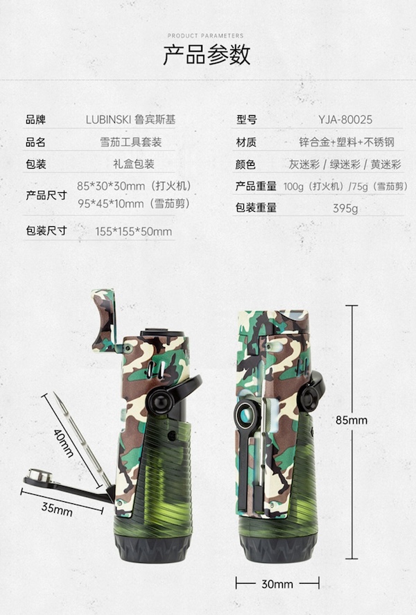 「Lubinski 台灣官方總代理」魯賓斯基 聚火2直衝藍焰打火機+鋒利剪刀 雪茄工具套裝｜Capadura｜