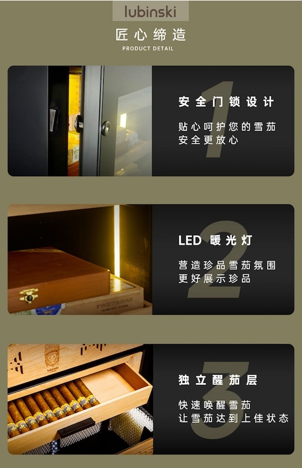 「Lubinski 台灣官方總代理」魯賓斯基 恆溫恆濕雪松木層架智能電子雪茄櫃 ｜Capadura｜