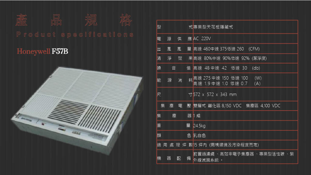 「Honeywell」空氣清淨機天花板吊隱式F57A/B｜Capadura｜