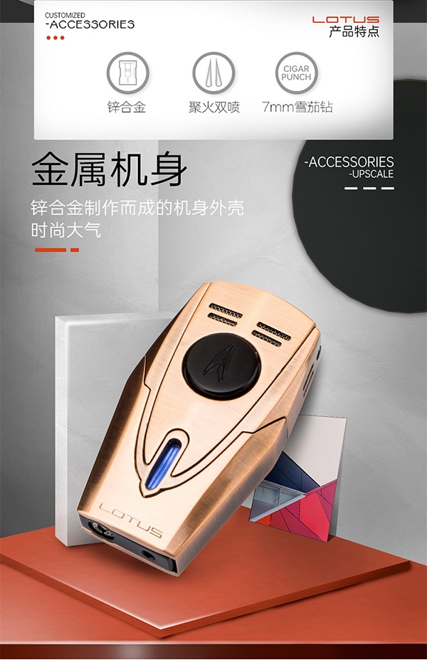 「Lubinski 台灣官方總代理」LOTUS蓮花 鋅合金雙衝藍焰聚火雪茄打火機|Capadura|,雪茄課程,雪茄館,cigar,Capadura,非古雪茄