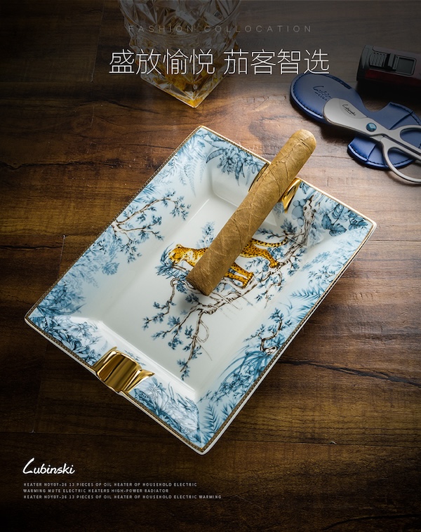 「Lubinski 台灣官方總代理」陶骨瓷方形台式兩槽雪茄煙灰缸|Capadura|,雪茄課程,雪茄館,cigar,Capadura,非古雪茄