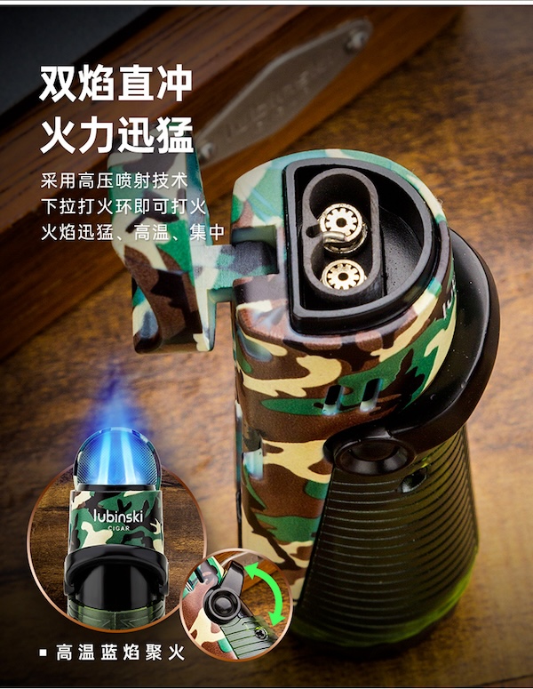 「Lubinski 台灣官方總代理」魯賓斯基 聚火2直衝藍焰打火機+鋒利剪刀 雪茄工具套裝｜Capadura｜