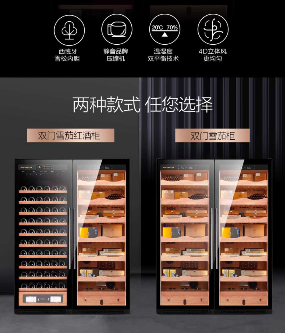 「Lubinski 台灣官方總代理」Raching 美晶 訂製CS600雙門紅酒雪茄一體雪茄櫃｜Capadura｜