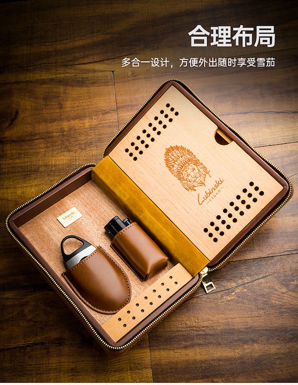 「Lubinski 台灣官方總代理」雪松木雪茄保濕盒剪刀打火機套裝｜Capadura｜