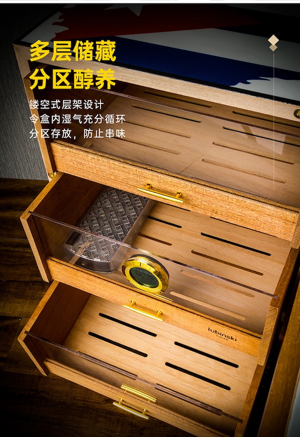 「Lubinski 台灣官方總代理」三層立式展示櫃雪松木內襯雪茄醇化箱｜Capadura｜
