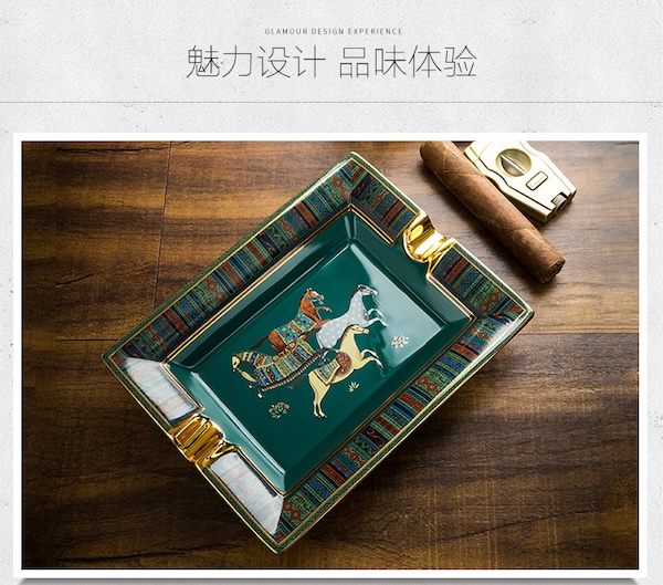 「Lubinski 台灣官方總代理」陶骨瓷方形台式兩槽雪茄煙灰缸|Capadura|,雪茄課程,雪茄館,cigar,Capadura,非古雪茄