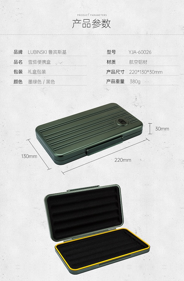 「Lubinski 台灣官方總代理」鋁鎂合金雪茄便攜盒保濕包五支裝|Capadura|,第三方國家輸入查驗,雪茄課程,雪茄館,cigar,Capadura