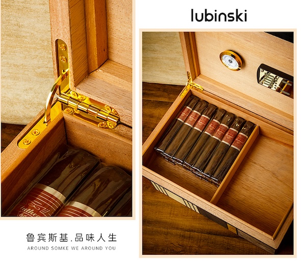 「Lubinski 台灣官方總代理」醇香雪松木木紋拼花雪茄保濕盒｜Capadura｜