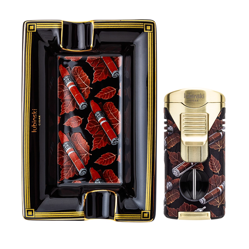 「Lubinski 台灣官方總代理」雪茄工具組多功能搭配V剪2直衝聚火打火機時尚陶瓷煙灰缸 | Capadura｜雪茄館
