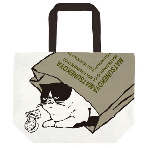 在紙袋裡的臭臉貓咪,bag809-077,在紙袋裡的臭臉貓咪,マツネコ紙,日本帆布手提包|ToteBag,橫式A4包|横型トートバッグ